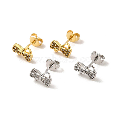 Clear Bowknot Brass+Cubic Zirconia Stud Earrings