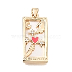 Brass Micro Pave Clear Cubic Zirconia with Pink Enamel Pendants, with Shell, Rectangle with Heart Charms, Rack Plating, Long-Lasting Plated, Cadmium Free & Lead Free, Real 18K Gold Plated, 28.5x13.5x3mm, Hole: 4x3.5mm(CU-CBAE7DF-07G-01)