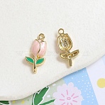 Alloy Enamel Pendant, Tulip Charm, Golden, 22x11mm(INS-PW0001-16C-01)