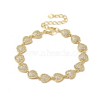 Clear Cubic Zirconia Heart Link Chain Bracelet, Rack Plating Brass Jewelry for Women, Lead Free & Cadmium Free, Long-Lasting Plated, Real 18K Gold Plated, 7-1/2 inch(19cm)(BJEW-A132-05G)
