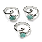 Natural Amazonite Adjustable Rings, with Platinum Brass Findings, Long-Lasting Plated, Jewely for Women, Oval, US Size 8(18.1mm)(RJEW-K269-08P-05)