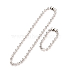 Tarnish Resistant 304 Stainless Steel Ball Chain Necklace & Bracelet Set, Jewelry Set with Ball Chain Connecter Clasp for Women, Stainless Steel Color, 8-7/8 inch(22.4~57cm), Beads: 8mm(STAS-D181-02P-01C)