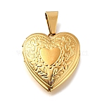316 Stainless Steel Locket Pendants, with 201 Stainless Steel Snap on Bails Stainless Steel Photo Frame Charms, Ion Plating(IP), Heart, Real 20K Gold Plated, 25x22.5x6mm, Hole: 7.5x3mm, Inner Diameter: 12.5x15.5mm(STAS-C123-02A-G)