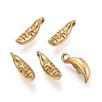 304 Stainless Steel Pendants, Moon with Abstract Face Charms, Golden, 12.5~13x4.5~5x4mm, Hole: 1.2~1.4mm(STAS-T075-12G)