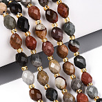 Natural Picture Jasper Beads Strands, Faceted, Oval, with Seed Beads, 8~9x6~8mm, Hole: 1~1.2mm, about 36~38pcs/strand, 14.96~15.35 inch(38~39cm)(G-N342-35-8x6-09)
