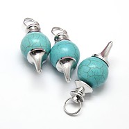 Platinum Tone Zinc Alloy Synthetic Turquoise Pendants, Lead Free & Nickel Free, 41~43x18mm, Hole: 5.5mm(G-F228-47G-FF)