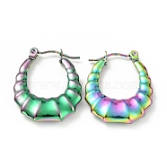 Ion Plating(IP) Rainbow Color 304 Stainless Steel Teardrop Hoop Earrings for Women, 25.5x20x4mm, Pin: 0.8mm(EJEW-G293-12M)