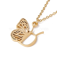 Initial Letter with Butterfly Pendant Necklace, Golden 304 Stainless Steel Jewelry for Women, Letter.D, Pendant: 19.5x18x1mm, 15.55 inch(39.5cm)(NJEW-C026-01G-D)