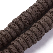 Natural Lava Rock Beads Strands, Dyed, Flat Round/Disc, Coconut Brown, 15~16x5~6mm, Hole: 2mm, about 34 pcs/Strand, 7.80''(19.8 cm)(G-F671-02B-12)