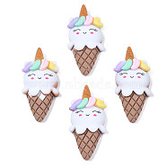 Opaque Resin Decoden Cabochons, Rubberized Style, Imitation Food, Unicorn Ice Cream Cone, Rosy Brown, 34~35x16x7mm(CRES-S308-013)