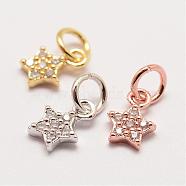 Brass Micro Pave Grade AAA Cubic Zirconia Charms, Long-Lasting Plated, Star, Cadmium Free & Nickel Free & Lead Free, Mixed Color, 8x5x2mm, Hole: 3mm(ZIRC-G090-17-NR)