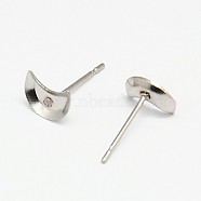 304 Stainless Steel Stud Earring Findings, Earring Posts, Moon, 7x5.5x1mm, Pin: 0.6mm(STAS-I010-01)