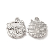 Rack Plating Alloy Crystal Rhinestone Pandants, Nickel Free, Oval with Butterfly Charms, Platinum, 17.5x15x3mm, Hole: 1.5mm(ALRI-O024-05P)