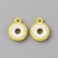 Frosted Painted Colored Alloy Pendants, Doughnut, Yellow, 12.5x10x3mm, Hole: 1.5mm(FIND-TAC0010-82K)