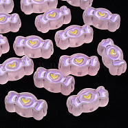 Transparent Acrylic Beads, with Enamel, Frosted, Candy, Pink, 13.5x26.5x9.5mm, Hole: 3mm(MACR-S374-05B-06)