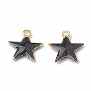 Brass Charms, with Enamel Sequins, Raw(Unplated), Star, Black, 10.5x10x1.5mm, Hole: 1mm(X-KK-S345-060A-01)