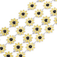 304 Stainless Steel Sunflower Link Chains, with Enamel, Real 18K Gold Plated, Soldered, Yellow, 13x10x1mm, about 3.28 Feet(1m)/Strand(STAS-N092-01P)