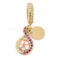 Rack Plating Brass Micro Pave Cubic Zirconia European Dangle Charms, Enamel Football Large Hole Pendants, Real 18K Gold Plated, Long-Lasting Plated, Cadmium Free & Lead Free, Pink, 23mm, Hole: 4.5mm(KK-P287-33A-G)