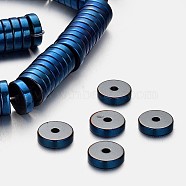 Electroplate Non-magnetic Synthetic Hematite Beads Strands, Heishi Beads, Disc/Flat Round, Blue Plated, 8x2mm, Hole: 1mm, about 194pcs/strand, 15.7 inch(G-F300-17C-05)