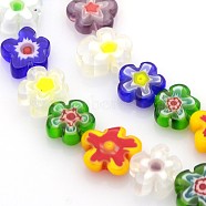 Handmade Millefiori Glass Bead Strands, Flower, Mixed Color, 10~12x4mm, Hole: 1mm, about 35~38pcs/strand, 16 inch(X-LAMP-J035-10mm-M)