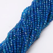 Natural Agate Bead Strands, Dyed, Faceted, Round, Medium Blue, 4mm, Hole: 0.8mm, about 90~92pcs/strand, 14 inch(G-G882-4mm-A02)
