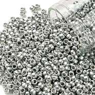 TOHO Round Seed Beads, Japanese Seed Beads, (714F) Metallic Matte Silver, 8/0, 3mm, Hole: 1mm, about 222pcs/bottle, 10g/bottle(SEED-JPTR08-0714F)