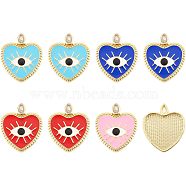 SUPERFINDING 8Pcs 4 Colors Rack Plating Brass Cubic Zirconia Pendants, with Enamel, Real 18K Gold Plated, Lead Free & Cadmium Free, Heart, Mixed Color, 23.5x20.5x4.5mm, Hole: 2.2x3.6mm, 2pcs/color(KK-FH0003-33)