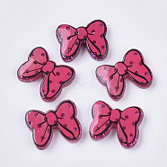 Resin Cabochons, with Glitter Sequins/Paillette, Bowknot, Deep Pink, 20x24x5mm(CRES-N018-002)