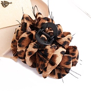 Flower Plastic Claw Hair Clips, Hair Accessories for Women & Girls, Leopard Print Pattern, Saddle Brown, 130x100mm(PW-WG3F053-03)