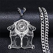 304 Stainless Steel Enamel Necklaces, Cat Pendant Necklaces, Stainless Steel Color, 19.49 inch(49.5cm)(NJEW-Q338-06P)