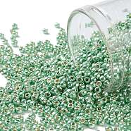 TOHO Round Seed Beads, Japanese Seed Beads, (PF570) PermaFinish Light Green Lime Metallic, 11/0, 2.2mm, Hole: 0.8mm, about 1110pcs/bottle, 10g/bottle(SEED-JPTR11-PF0570)