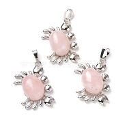 Natural Rose Quartz Pendants, with Platinum Plated Brass Findings, Cadmium Free & Lead Free, Crab, 33x22x8.5mm, Hole: 8x5mm(G-D469-01P-18)
