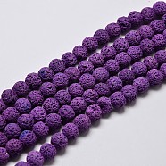 Natural Lava Rock Round Bead Strands, Dyed, Blue Violet, 8mm, Hole: 1mm, about 50pcs/strand, 15.7 inch(G-I124-8mm-08)