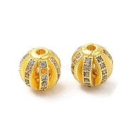 Rack Plating Brass Pave Cubic Zirconia Beads, Long-Lasting Plated, Round, Real 18K Gold Plated, 7.5x8mm, Hole: 1.6mm(KK-D100-10G-01)