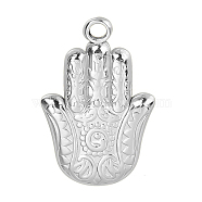201 Stainless Steel Pendants, Hamsa Hand/Hand of Miriam Charms, Stainless Steel Color, 23x15x4mm, Hole: 2mm(FIND-PW0004-35P)