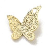 Brass Charms, Long-Lasting Plated, Cadmium Free & Lead Free, Textured, Butterfly, Real 24K Gold Plated, 9.5x10.5x0.8mm, Hole: 1.2mm(KK-H435-24G)
