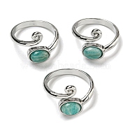 Natural Amazonite Adjustable Rings, with Platinum Brass Findings, Long-Lasting Plated, Jewely for Women, Oval, Adjustable(RJEW-K269-08P-05)