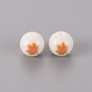 Electroplate Glass Beads, Round, Maple Leaf Pattern, Rose Gold Plated, 10mm, Hole: 1.2mm(EGLA-Q123-010G)