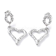 304 Stainless Steel Dangle Stud Earrings, Hollow Heart, Stainless Steel Color, 38x19mm(EJEW-H115-34P)