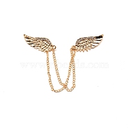 Men's Crystal Wings Scarf Collar Brooch Lapel Pin, Alloy Rhinestone Badge Hanging Chains for Suit Tuxedo, Light Gold, 225mm(JEWB-WH0022-22A)