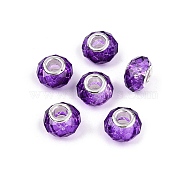 Baking Paint Transparent Glass European Beads, Large Hole Beads, with Brass Cores, Faceted, Rondelle, Dark Violet, 13.5~14x9~9.5mm, Hole: 5mm(GPDL-N004-C14mm-B05)