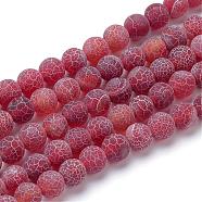 Natural & Dyed Crackle Agate Bead Strands, Frosted Style, Round, Dark Red, 6mm, Hole: 1mm, about 63pcs/strand, 15.5 inch(G-T056-6mm-05)