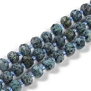 Natural Sesame Jasper Dyed Beads Strands, Faceted, Rondelle, with Seed Beads, Light Blue, 7.5~8x6.5mm, Hole: 1.4mm, about 45~46pcs/strand, 15.75''(40cm)(G-H057-A21-01)