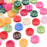 4-Hole Plastic Buttons, Pearlized, Flat Round, Mixed Color, 11x2.5mm, Hole: 1.6mm(BUTT-N018-010)