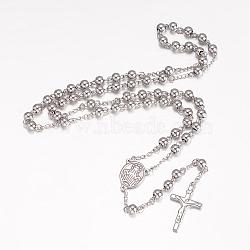 201 Stainless Steel Necklaces, Rosary Bead Necklaces, Stainless Steel Color, 25.2 inch(64cm)(NJEW-K063-03P)