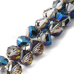 Transparent Electroplate Glass Beads Strands, Faceted, Teardrop, Blue Plated, 8~9x8.5~9x8.5~9mm, Hole: 1.5mm, about 50pcs/strand, 16.69''(42.4cm)(EGLA-I017-04-HP01)
