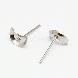 Tarnish Resistant 304 Stainless Steel Stud Earring Findings, Earring Posts, Moon, 7x5.5x1mm, Pin: 0.6mm(STAS-I010-01)