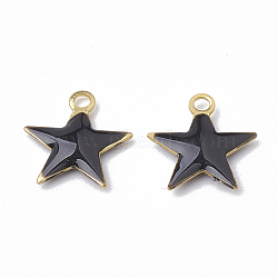 Brass Charms, with Enamel Sequins, Raw(Unplated), Star, Black, 10.5x10x1.5mm, Hole: 1mm(X-KK-S345-060A-01)