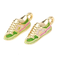 Alloy Enamel Pendants, Shoes Charms, Rack Plating, Golden, Lime, 17.5x7x5mm, Hole: 1.6mm(AL-CBA7256-03G-01)