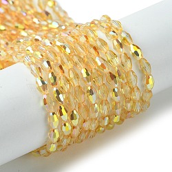 Transparent Electroplate Glass Beads Strands, Half Plated, Faceted, Bicone, Gold, 5x3.5mm, Hole: 0.9mm, about 95~96pcs/strand, 20.08''(51cm)(GLAA-K064-04A-HP01)